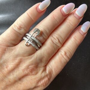 Silver & Diamond Safety Pin Triple Stack Ring